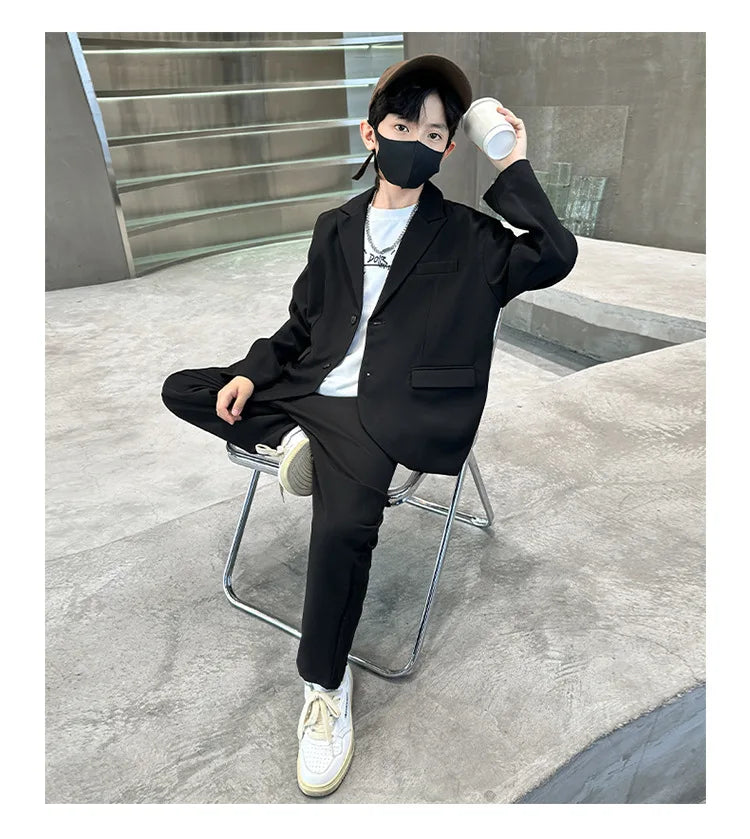 Suit for Boys Autumn Fashion Casual Loose Blazer Trousers Two Pieces Teen School Kids Clothes Set 13 14 Years Children Costumes