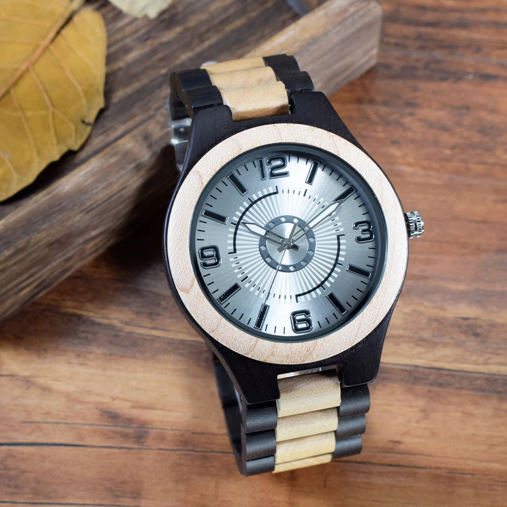 Men's Handmade Wooden Watches Mens Lightweight Analog Quartz Wood Mens Wrist Watch