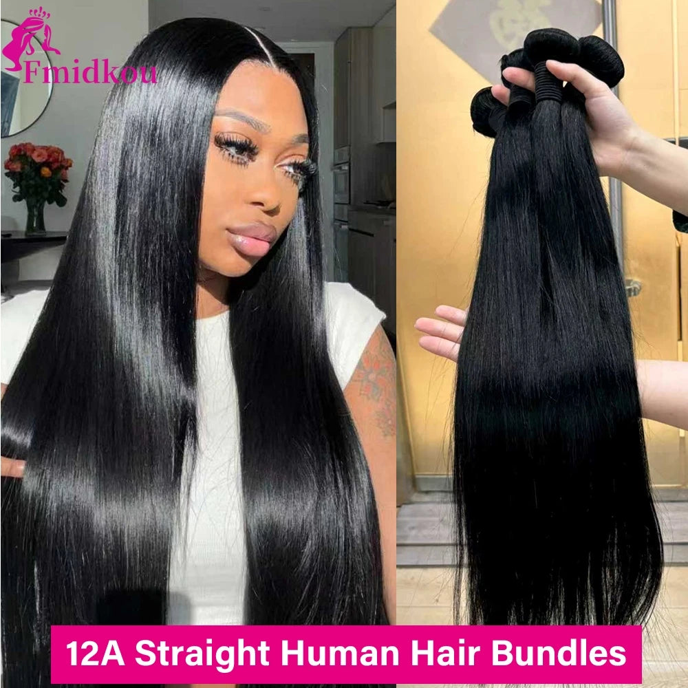 12A Bone Straight Human Hair Bundles Unprocessed Raw Hair Bundles Human Hair Brazilian Hair Weave Bundles Deals Natural Color