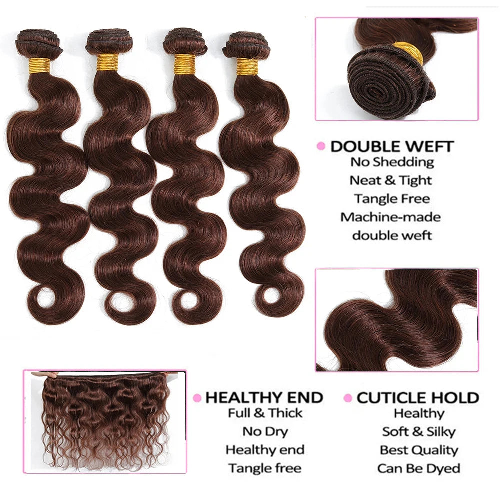 #4 Dark Brown Body Wave Bundles 1/3PCS Human Hair Bundles 18-30 Inches Remy Hair Extensions For Women Brazilian Double Weft Draw