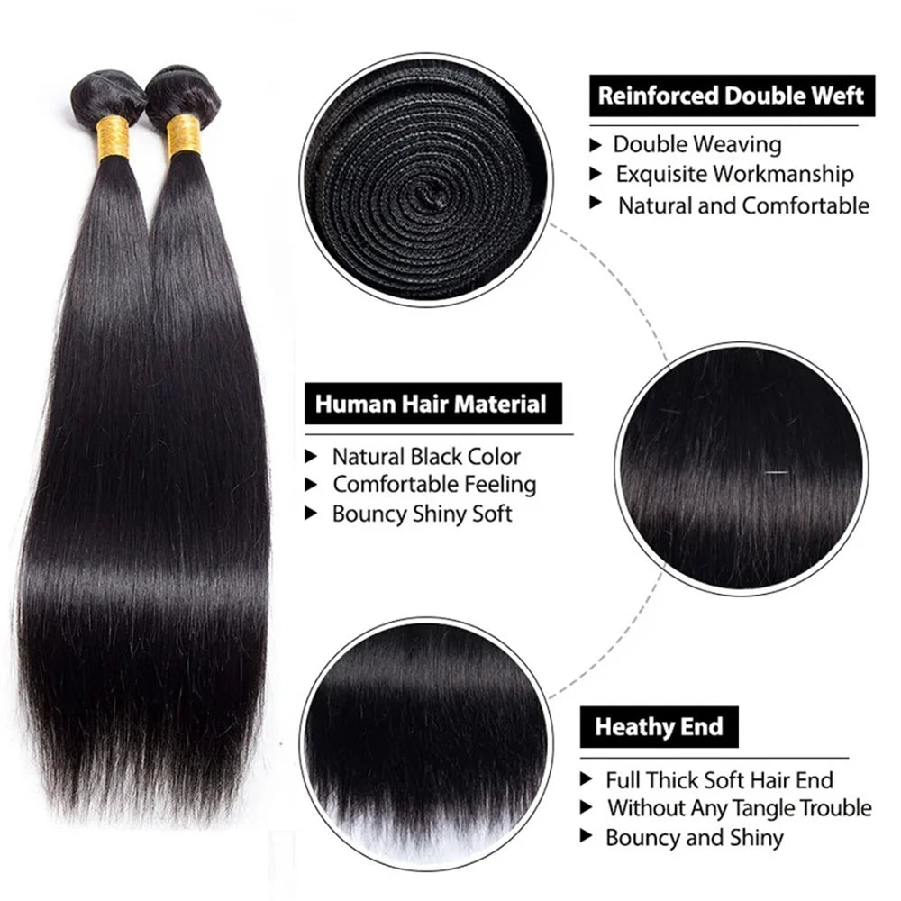 Straight Bundles Human Hair 22 24 26Inches 100% Unprocessed Brazilian Virgin Straight Human Hair Bundles Natural Color Raw Hair