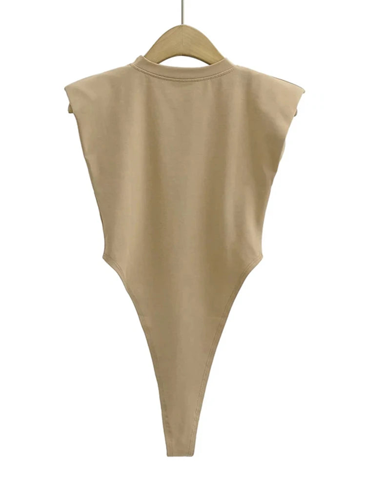Sexy tops women  Summer one-pieces bodycon bodysuit padded shoulder bodysuit black sleeveless body suits for women white