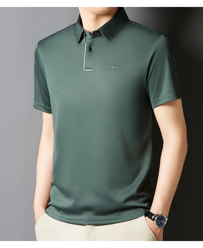 Men's Polo Shirt Seamless Premium Luxury Cool Fabric Business Casual Golf Slim Fit Blouse Collar Tshirt Anti Wrinkle Men Tee
