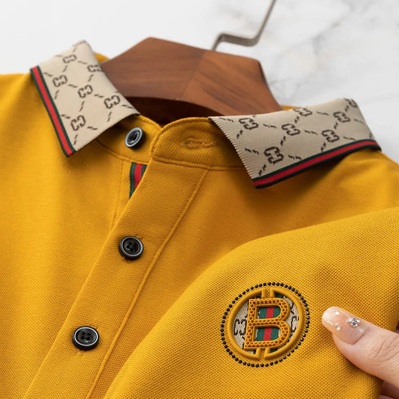 Men's short sleeved summer polo shirt high-end design exquisite smooth silk breathable wrinkle resistant hot selling T-shirt