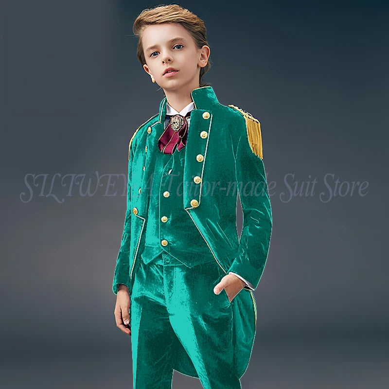 Blue Suede Slim Fit Boys' Suit Three Piece Set 2023 New Unique Tassels Design Children's Gentleman Handsome Clothing костю