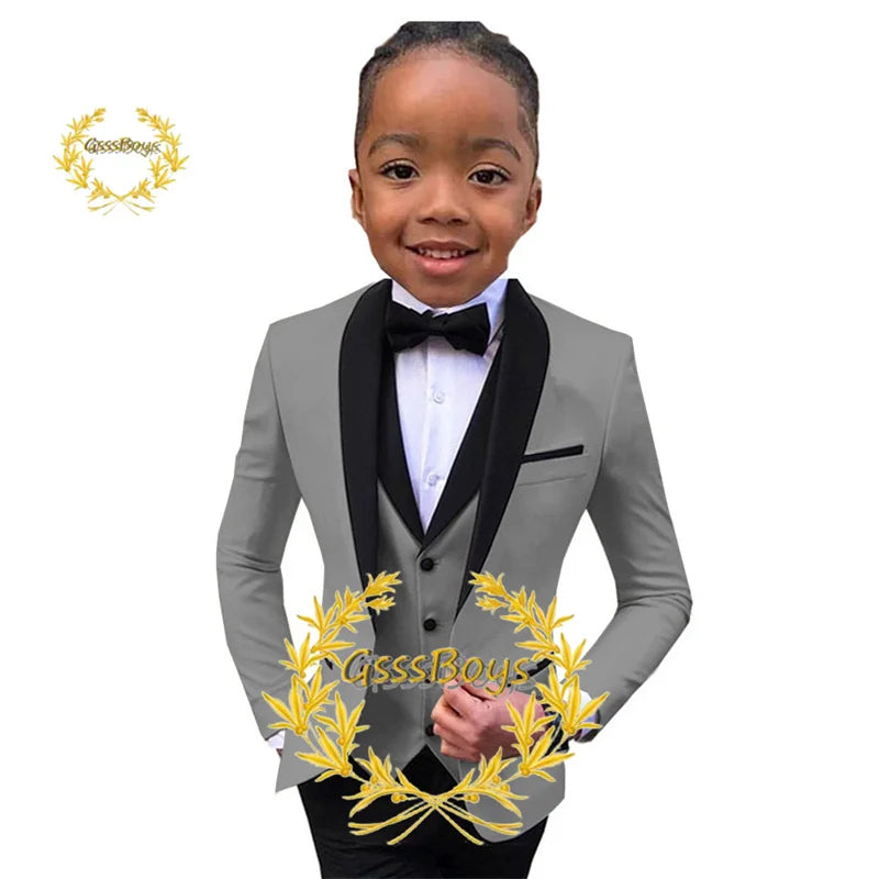 Boys Suit Wedding Tuxedo 3 Piece Shawl Collar Jacket Pants Vest Child Formal Blazer Set Slim Fit Outfit costume garcon mariage