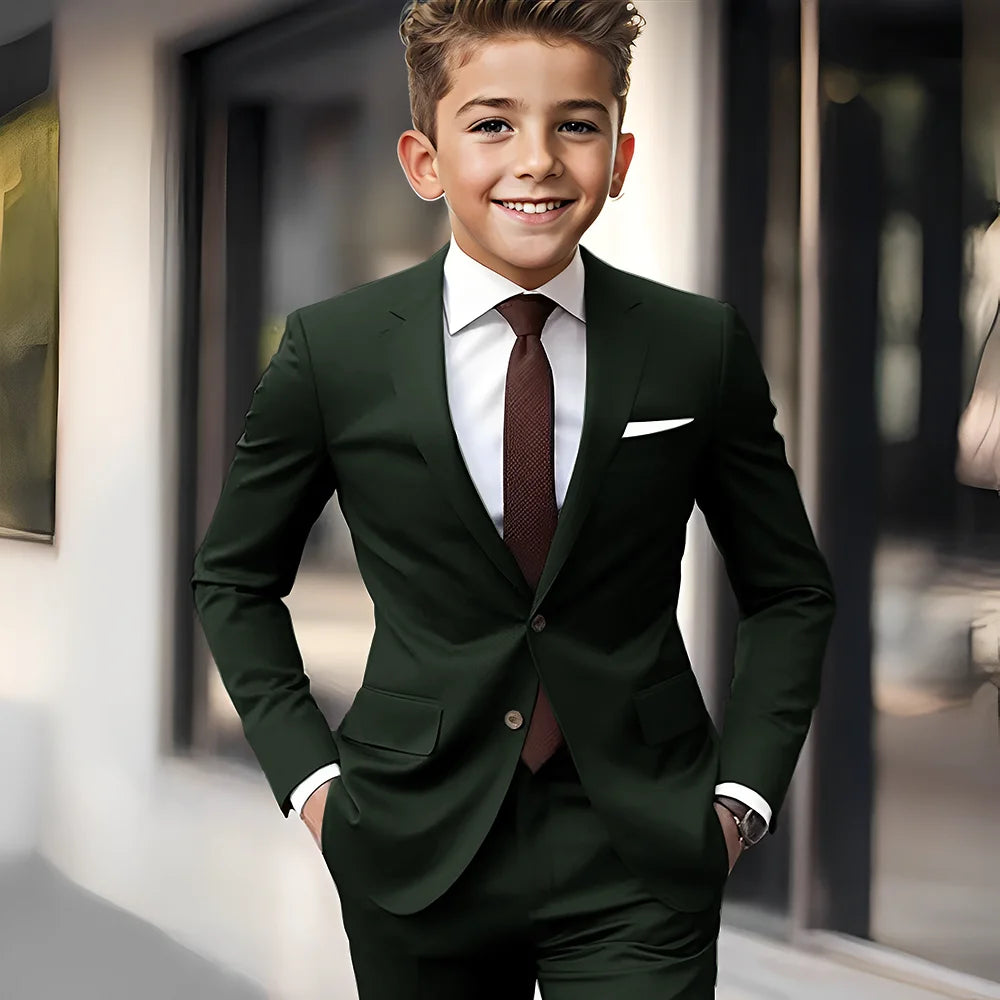 Brown Boys Suit 2 Piece Set Jacket Pants Wedding Kids Tuxedo Holiday Dress Boys Blazer Custom Clothes