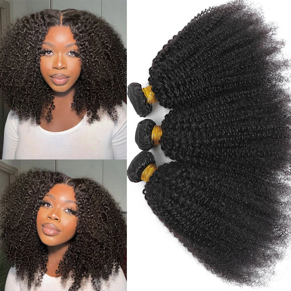 Brazilian Human Hair Bundles Afro Kinky Curly Bundles Human Hair Weaveing Remy Hair Extension For Women 1 2 3 Pcs Natural Color