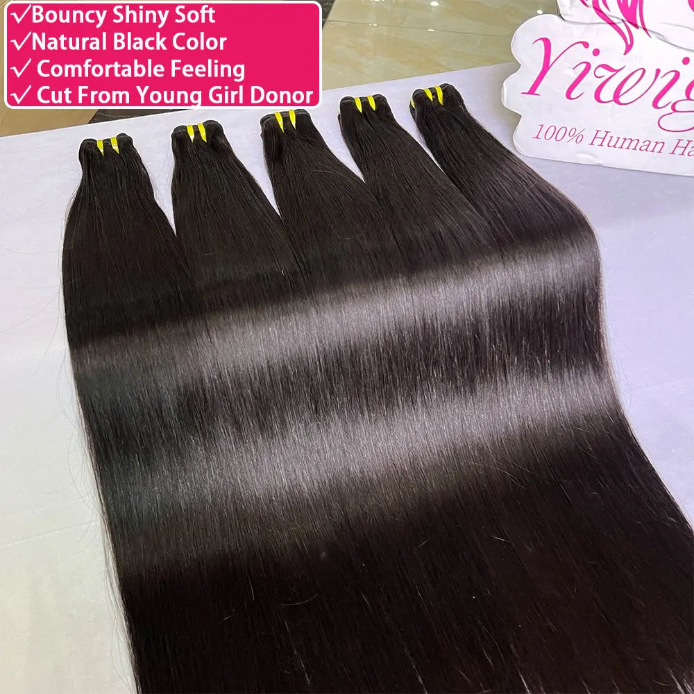 Bone Straight 100% Human Hair Double Weft Bundles #1B Natural Black 100% Raw Virgin Human Hair Extension Tissage 10-36 inch