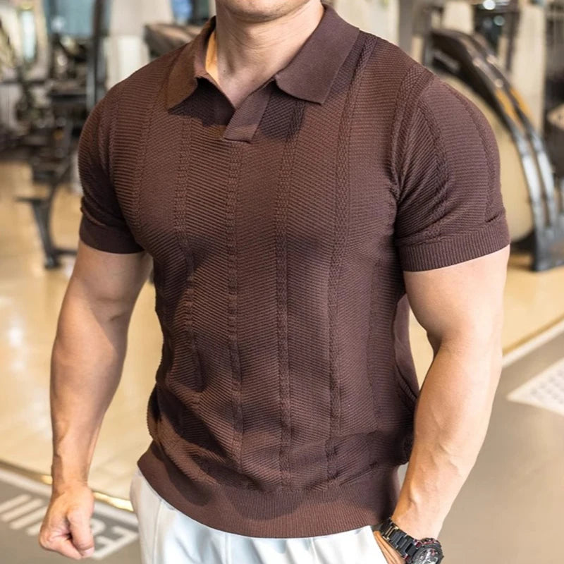 Men's Short Sleeved Knitted Polo Shirt Summer Business Lapel Stylish Solid Color Slim Fit Breathable Quick Drying Golf T-Shirt
