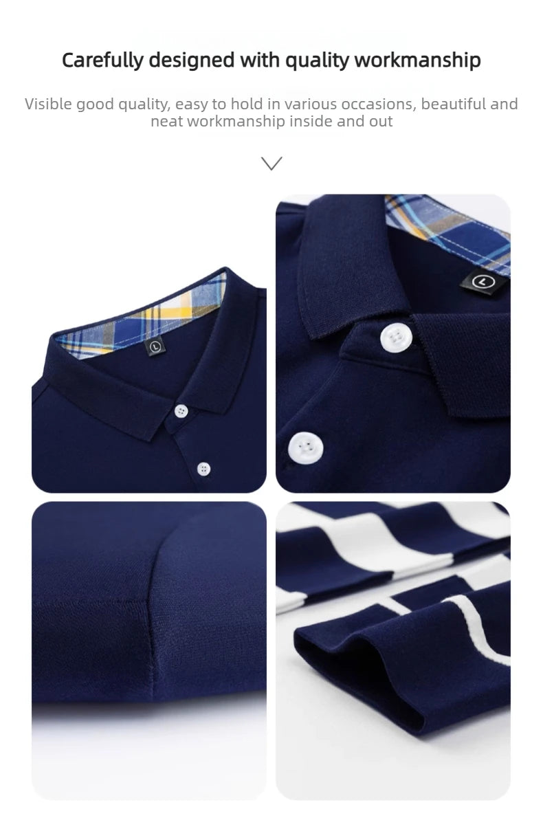 Polo Shirt Man Long Sleeve Cotton Casual Striped Polo Shirt Men Fashion Lapel Button Shirt Embroidery High Quality Breathable