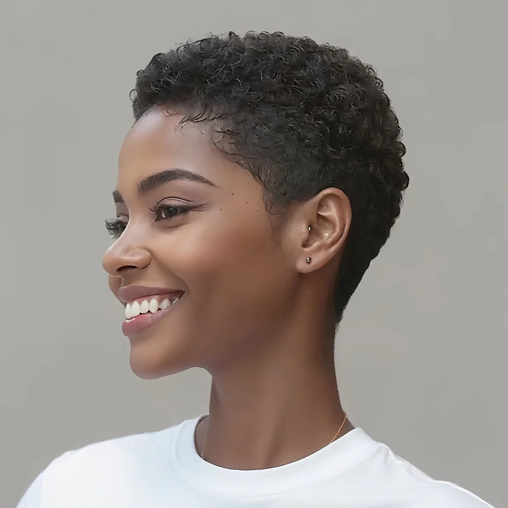 Brazilian Afro Kinky Curly Human Hair Wig Short Pixie Cut Wig Full Machine-Made Wig for Women