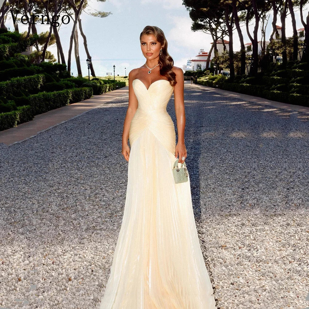 Verngo Light Yellow Shiny Chiffon Prom Gowns Sweetheart A Line Evening Dresses Women Elegant Formal Occasion Dress Customized
