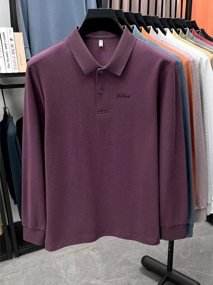 Golf brand Polo shirt long sleeved fashionable printed men's top spring new 100% cotton skin friendly comfortable casual T-shirt
