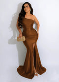 Elegant One Shoulder Split Mermaid Long Dresses for Women Evening Night Party Sleeveless Ruched Formal Prom Wedding Guest Dress