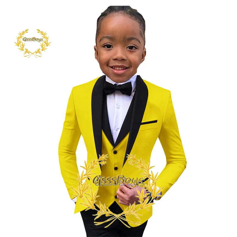 Boys Suit Wedding Tuxedo 3 Piece Shawl Collar Jacket Pants Vest Child Formal Blazer Set Slim Fit Outfit costume garcon mariage