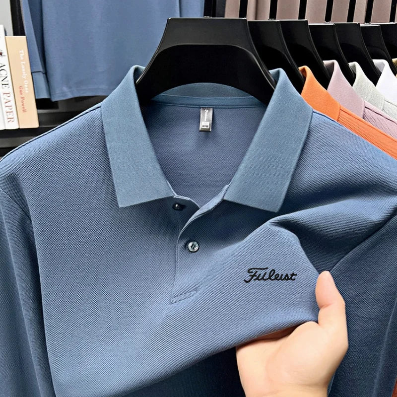 Golf brand Polo shirt long sleeved fashionable printed men's top spring new 100% cotton skin friendly comfortable casual T-shirt