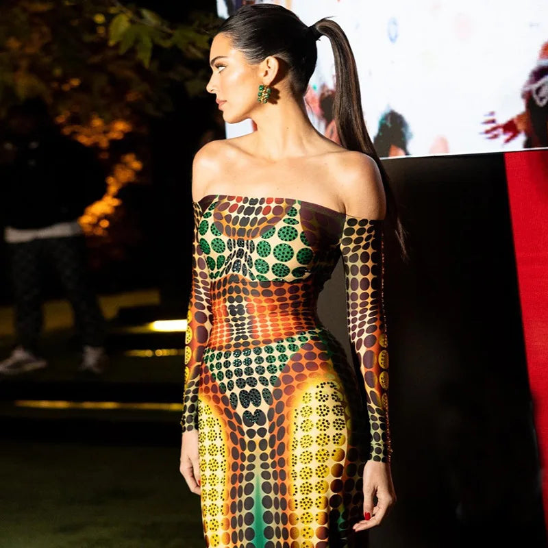 Hugcitar Sexy Y2K Clothes Tie Dye Print Long Sleeve Backless Tube Bodycon Maxi Dresses For Women Club Party Streetwear Outfits