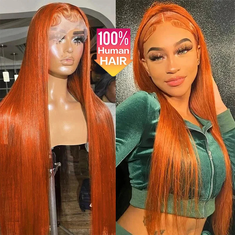 Bone Straight 13x6 HD 36 40 Inch 250% Ginger Orange Lace Front 100% Human Hair Wigs 13x4 Transparent Lace Frontal Remy Hair Wig