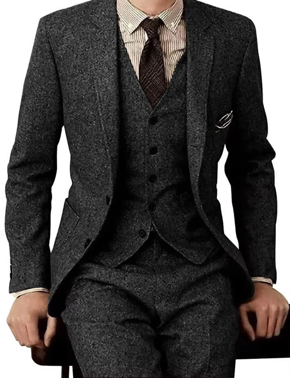 Blazer For Men Designs Brown Tweed Suit Men Vintage Winter Formal Wedding Suits For Men Men's Classic Suit 3 Pieces Men Suit