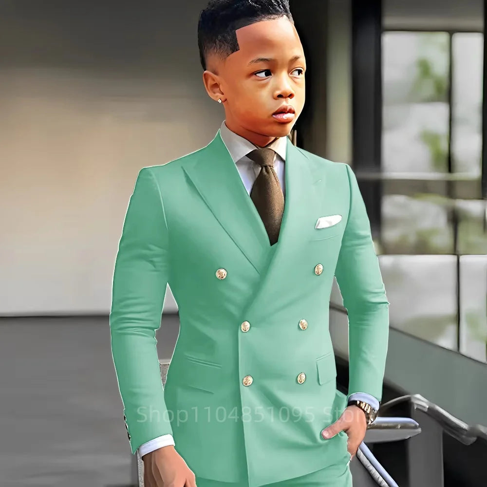 Elegant Boys Suits Double Breasted Blazer Suit Peak Lapel Jacket Pants Wedding Party Formal Occasion Kid's Suits 2 Piece Set