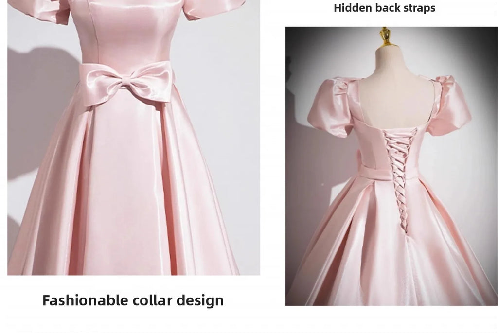 Elegant Party Evening Dress for Women 2026 New Pink French Satin Fashion Chorus Adult Ceremony Fashion Show Banquet Dress