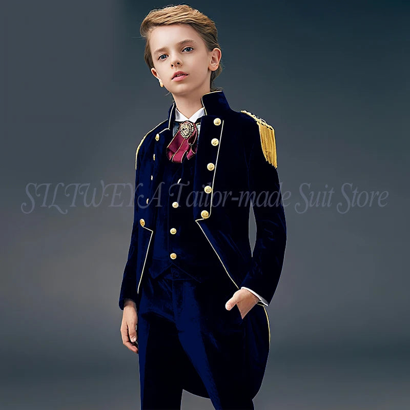 Blue Suede Slim Fit Boys' Suit Three Piece Set 2023 New Unique Tassels Design Children's Gentleman Handsome Clothing костю