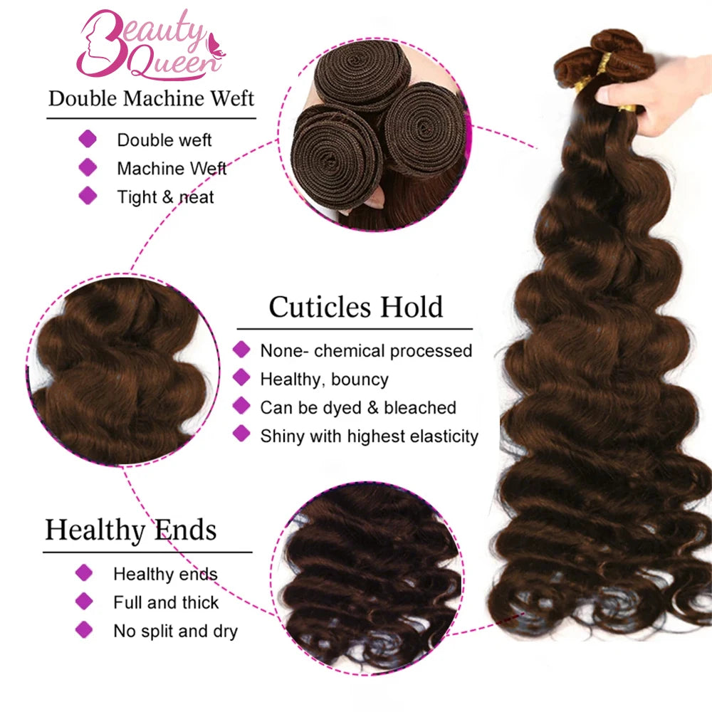 #4 Dark Brown Body Wave Bundles 1/3PCS Human Hair Bundles 18-30 Inches Remy Hair Extensions For Women Brazilian Double Weft Draw