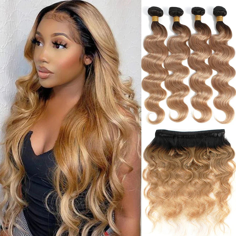 Honey Blonde Human Hair Bundles Body Wave Bundles Human Hair 1 3 4 Brazilian Human Hair Extensions 100% Remy Bundles Deal