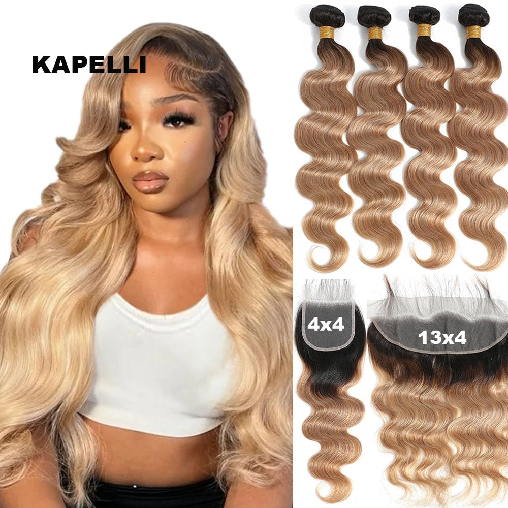 Honey Blonde Human Hair Bundles Body Wave Bundles Human Hair 1 3 4 Brazilian Human Hair Extensions 100% Remy Bundles Deal