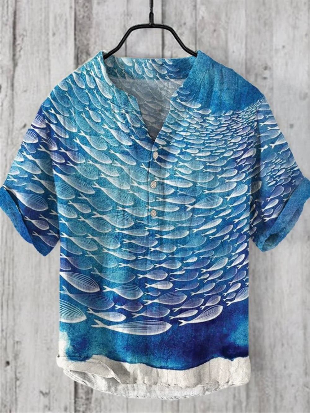 Men's Linen Shirt 2025 Fashionable 3-Button Polo Summer Casual Breathable Printed Pullover Top