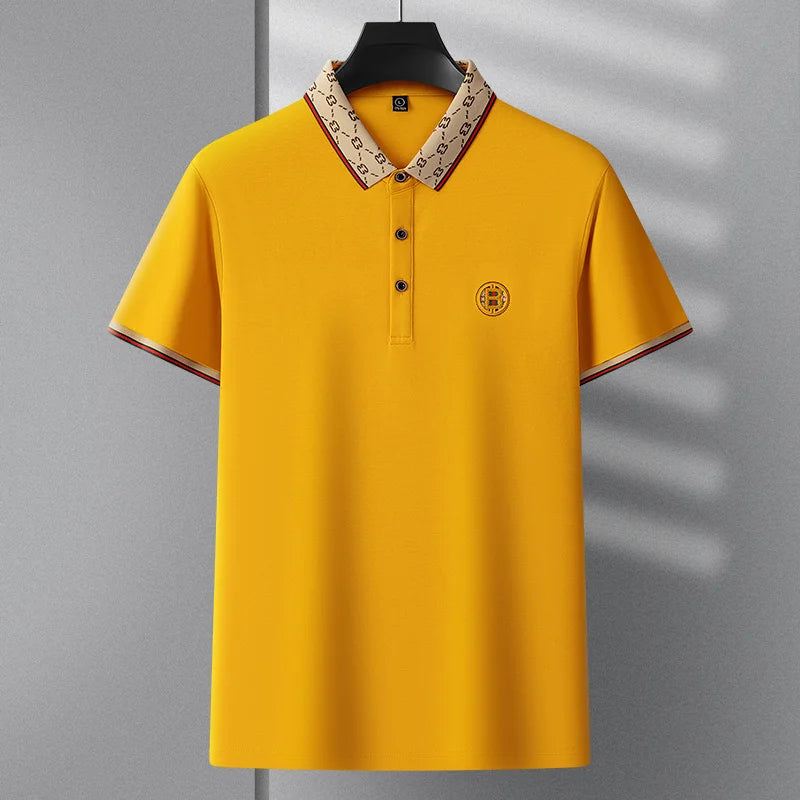 Men's short sleeved summer polo shirt high-end design exquisite smooth silk breathable wrinkle resistant hot selling T-shirt