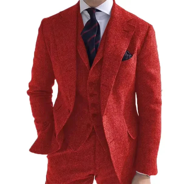 Blazer For Men Designs Brown Tweed Suit Men Vintage Winter Formal Wedding Suits For Men Men's Classic Suit 3 Pieces Men Suit