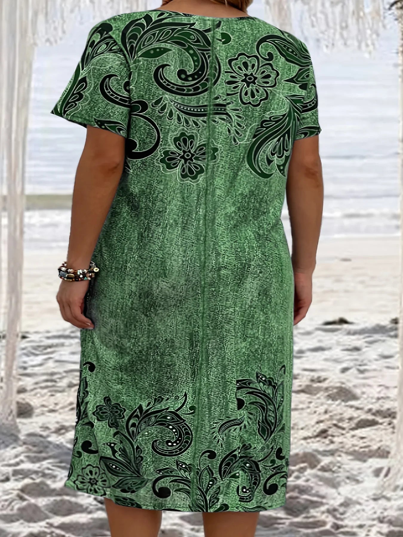 2024 Plus Size Dresses For Women Summer Loose O Neck Vintage Printed Pocket Midi Dress Women Casual Party Dress XL-6XL