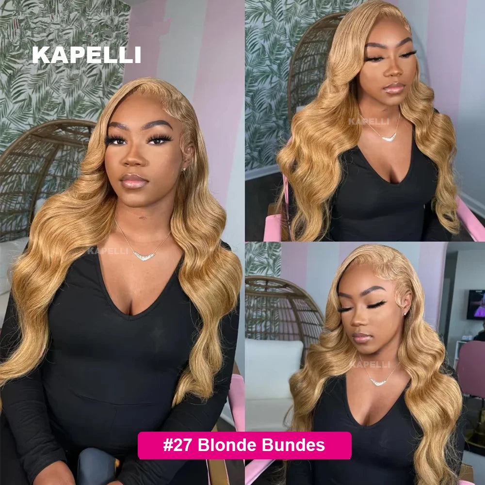 #27 Honey Blonde Hair Body Wave Human Hair Bundles 100% Brazilian Unprocessed Raw Hair Extensions #613 Blonde Bundle Deal
