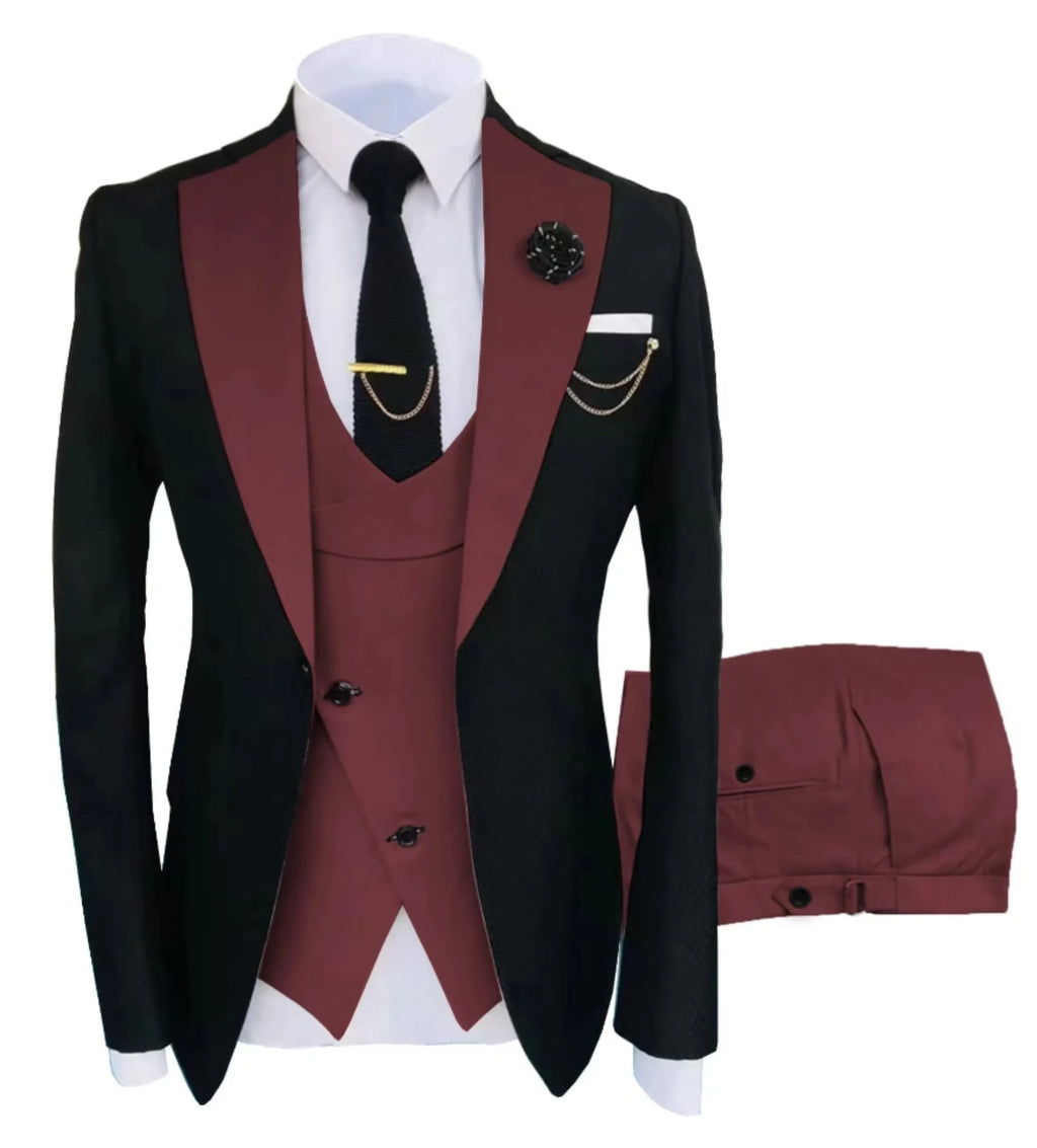 Men's Suit for Wedding 3 Pieces Blazer Vest and Pants Set Fitted Tuxedo for Groomsmen Adult Costume Summer Beach Wedding Parties