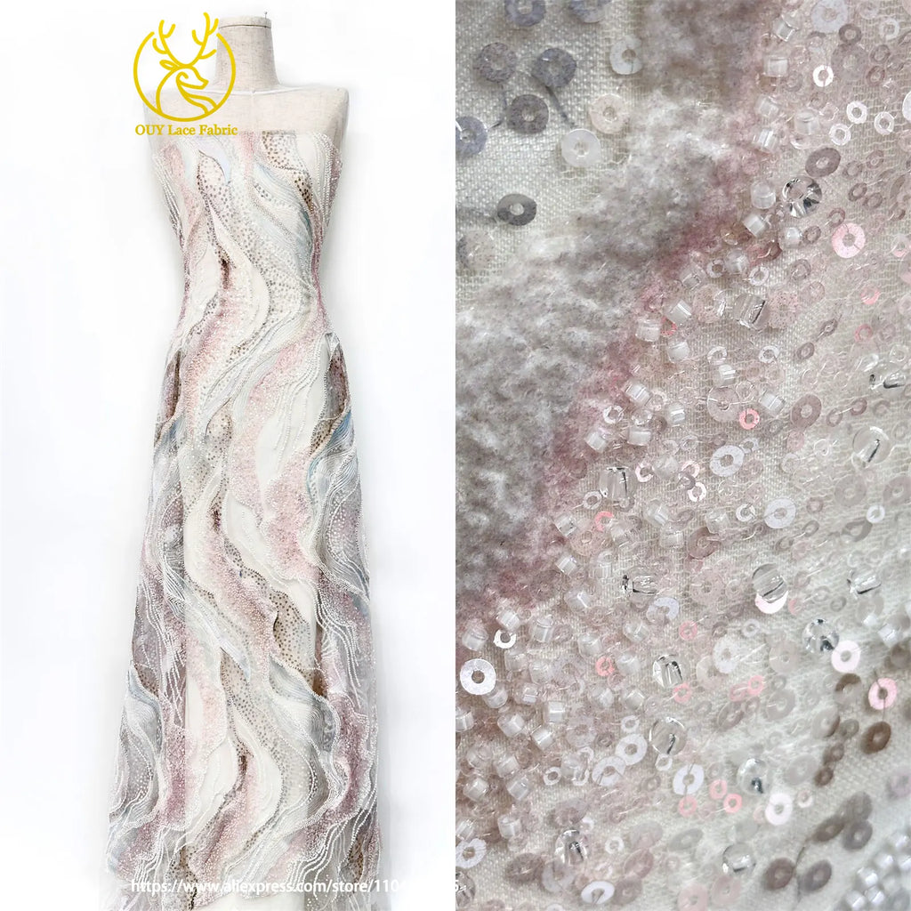 Latest French Ladies Party Evening Dresses Luxury Lace Fabrics High Quality African Groom Beaded Sequins Tulle Lace Fabrics