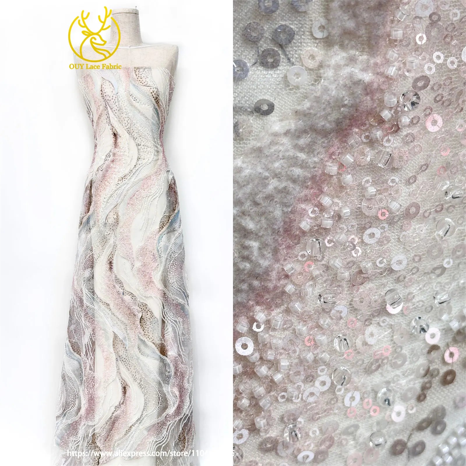 Latest French Ladies Party Evening Dresses Luxury Lace Fabrics High Quality African Groom Beaded Sequins Tulle Lace Fabrics