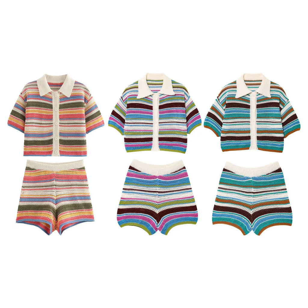 2025 Spring New POLO Shirt Collar Knitted Top Shorts Set