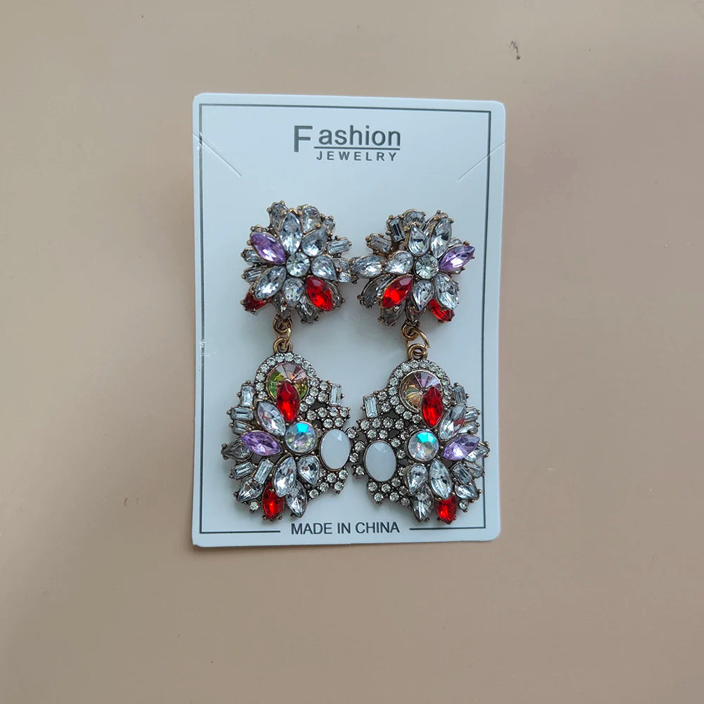 Elegant Jewellery Gifts for Her Women's Vintage Statement Earrings and Large Crystal Rhinestone Choker Necklace Jewelry Set