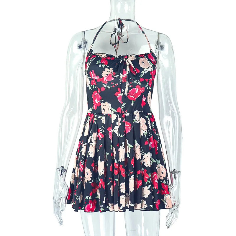 CM.YAYA Women Sleeveless Girdle The Waist Floral Printed Big Swing Ball Gown Dress 2025 Night Club Party Vestidos Sexy Dresses
