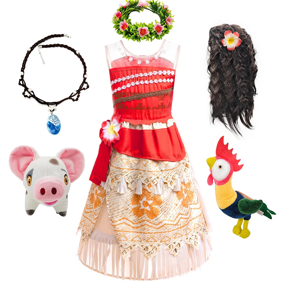 Moana Dress Cosplay Princess Costume Kids Vaiana Print Vestidos Girls Birthday Halloween Carnival Party Outfits Children Clothes