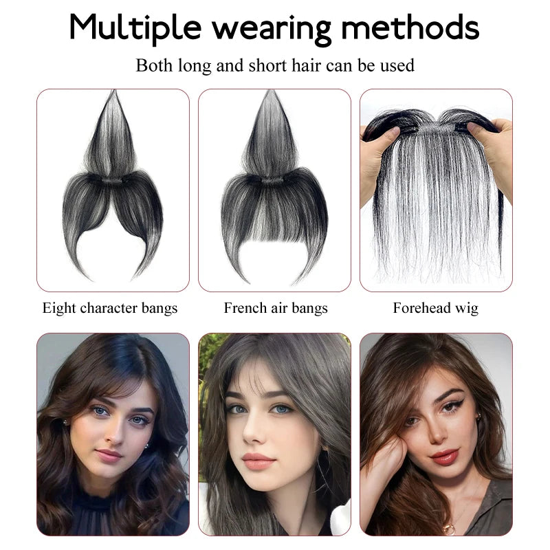 Human Hair Natural Forehead Fringes Hair Bangs 3D French Bangs Wig for Women Hair Pieces Head Curtain Piece Eight Shaped Bangs