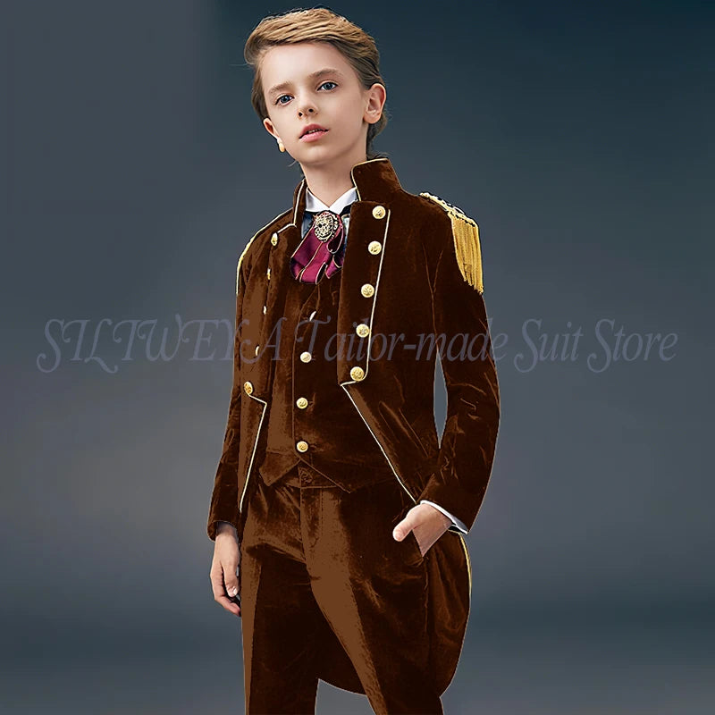Blue Suede Slim Fit Boys' Suit Three Piece Set 2023 New Unique Tassels Design Children's Gentleman Handsome Clothing костю