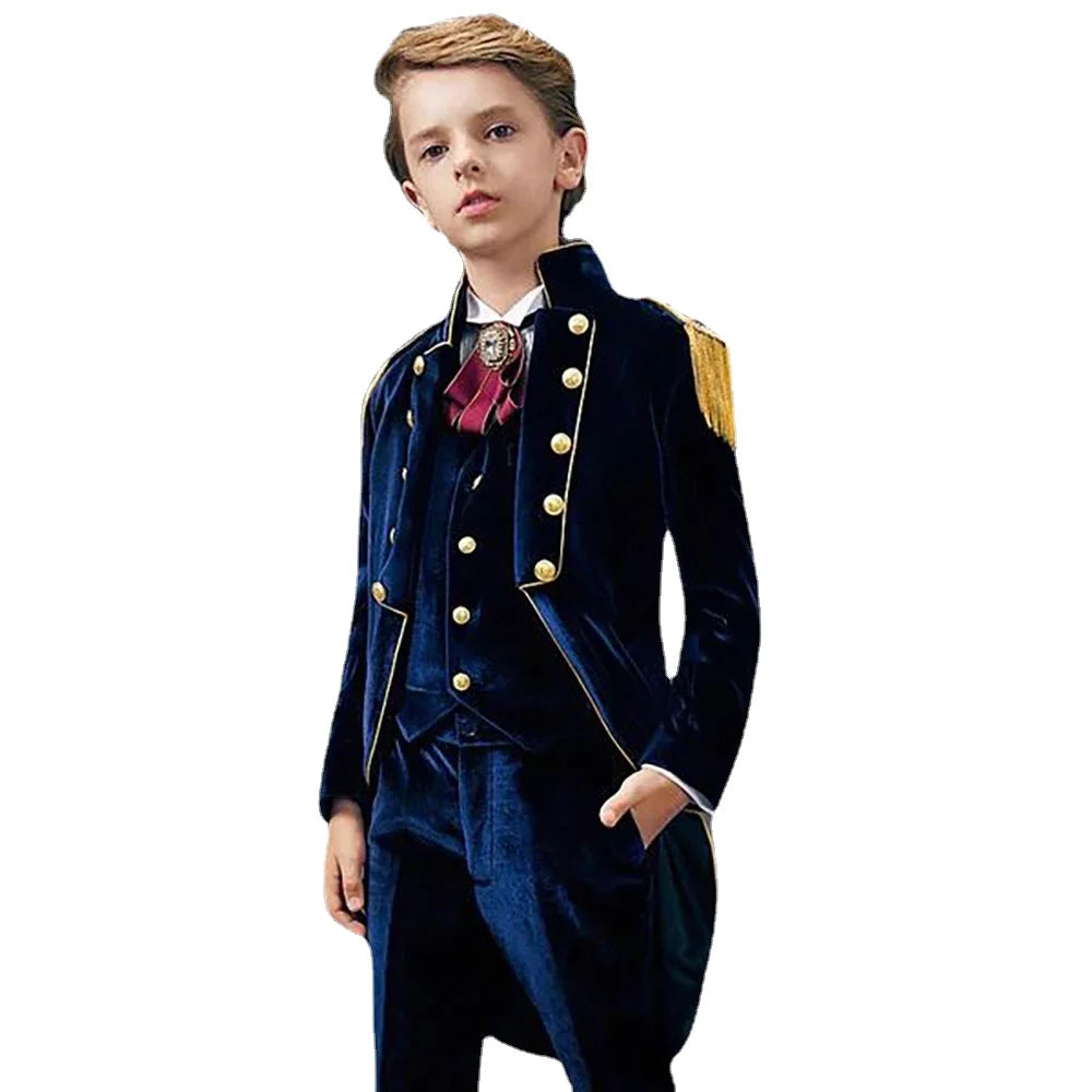 Blue Suede Slim Fit Boys' Suit Three Piece Set 2023 New Unique Tassels Design Children's Gentleman Handsome Clothing костю