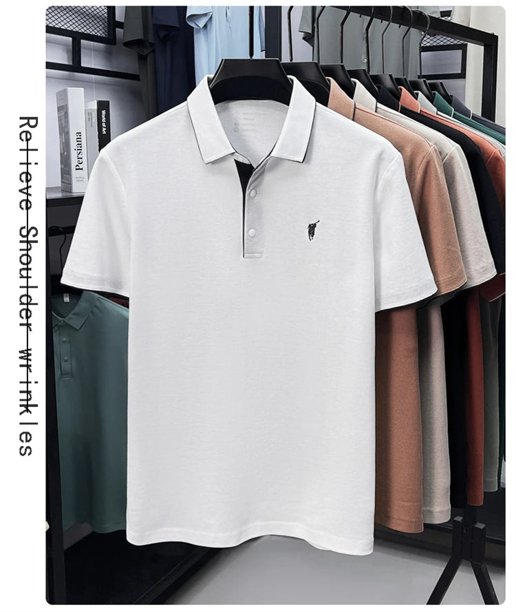 100% cotton high-end lapel comfortable short sleeved embroidered polo shirt for men's summer new fashion casual versatile top