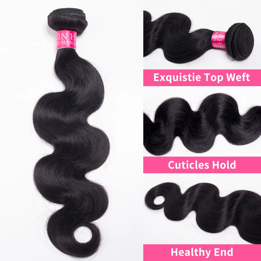 12A Body Wave Human Hair Bundles Unprocessed Brazilian Virgin Hair Bundles 14-30 Inch Natural Color Human Hair Extension