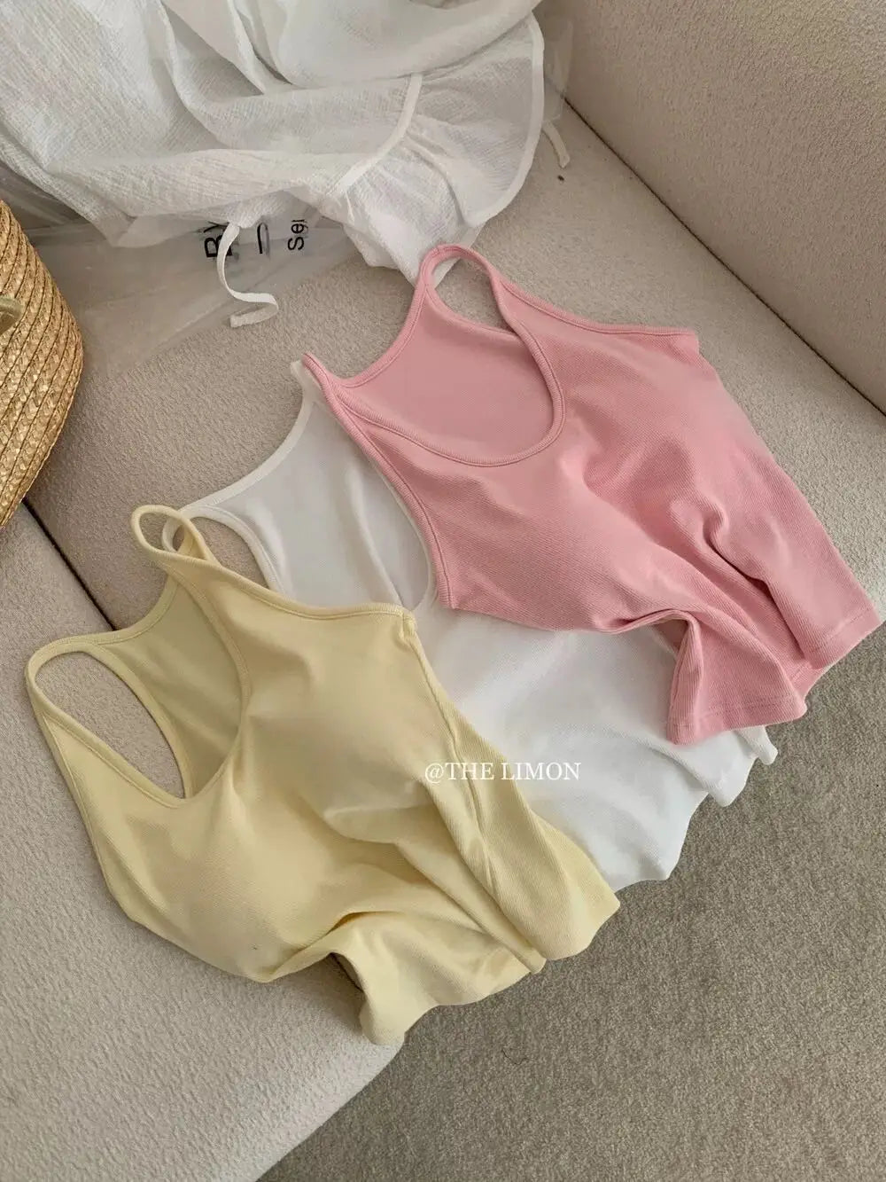 Summer New Sle Sexy Pure Desire Hot Girl Slim Fit Tank Top Women's Padded Sports Bra Vest U-Ne ort Length Cotton Blend