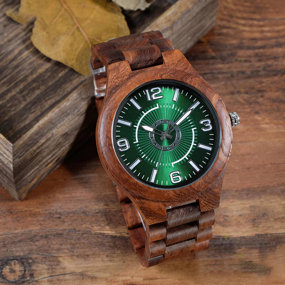 Men's Handmade Wooden Watches Mens Lightweight Analog Quartz Wood Mens Wrist Watch