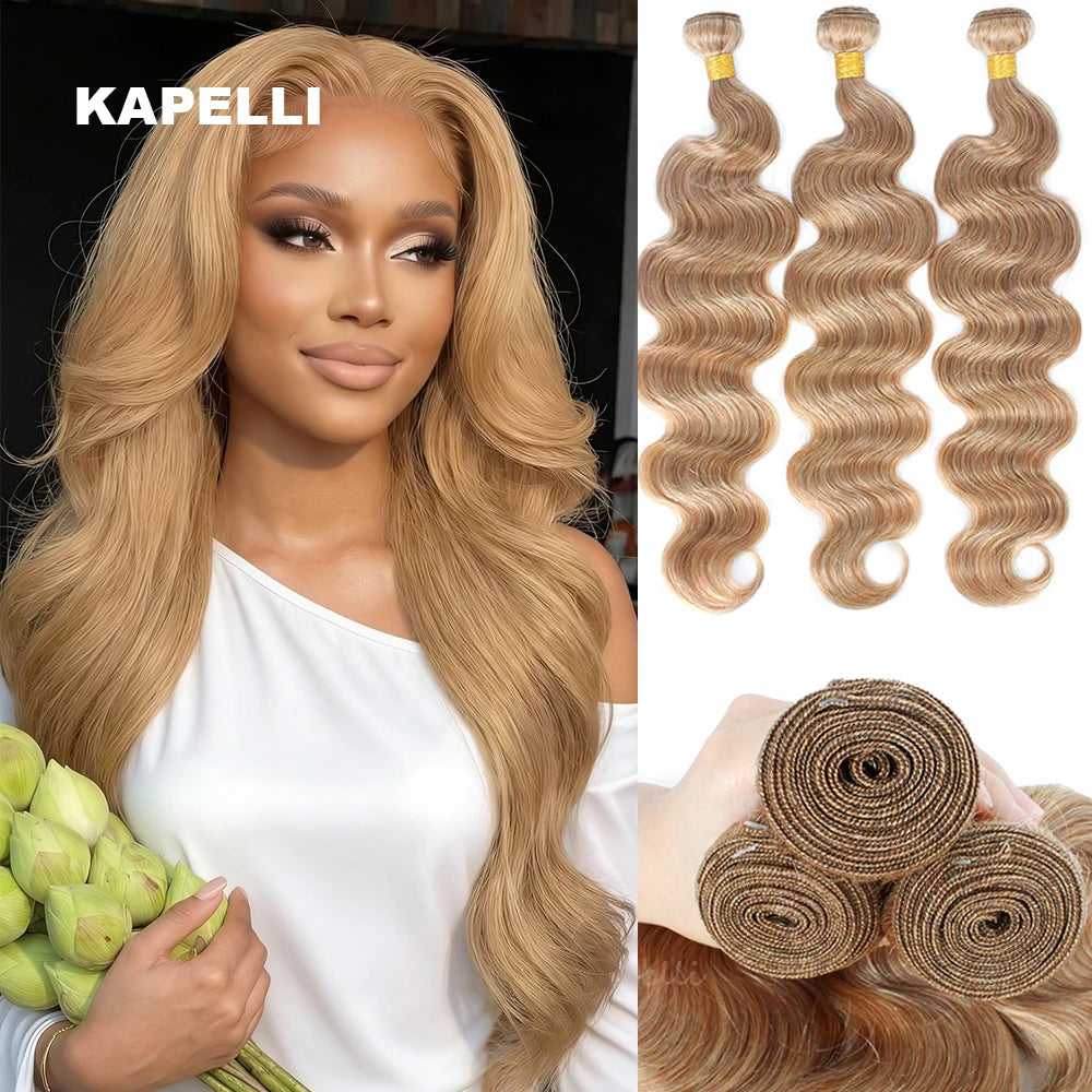 #27 Honey Blonde Hair Body Wave Human Hair Bundles 100% Brazilian Unprocessed Raw Hair Extensions #613 Blonde Bundle Deal